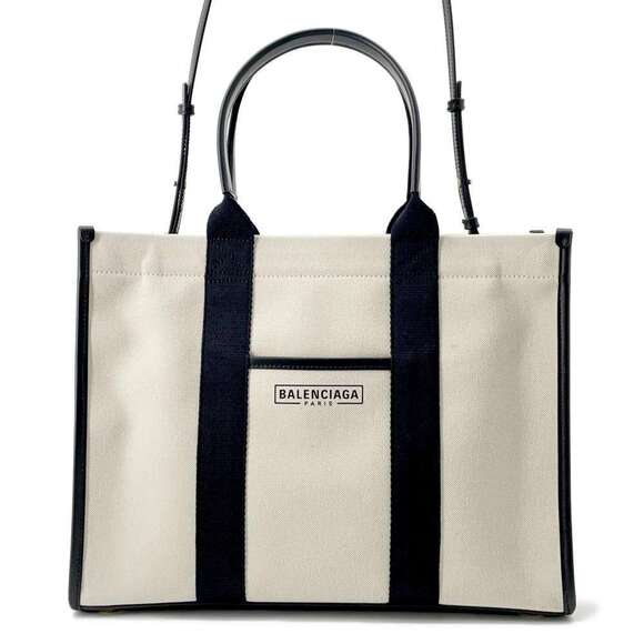 Balenciaga Handbags - Balenciaga Tote Bag Logo Canvas Black White
